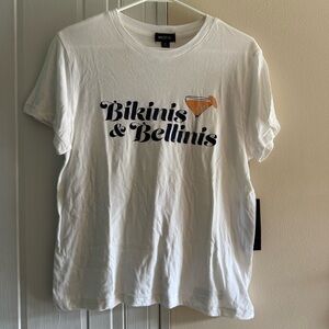 Wildfox White Tee with Graphic Print Medium Bikinis and‎ Bellinis